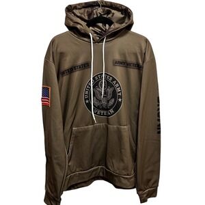 US Army Veteran Custom Hoodie Brown XL Sergeant Rank American Flag Camo Hood L